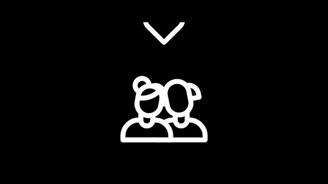 Simple white icon of two people side by side with a downward arrow above them