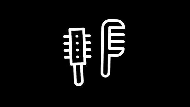 Simple line art icons of a hairbrush and a comb on a black background