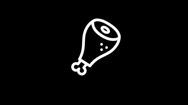 Simple white outline of a chicken leg on a black background, minimalist food icon