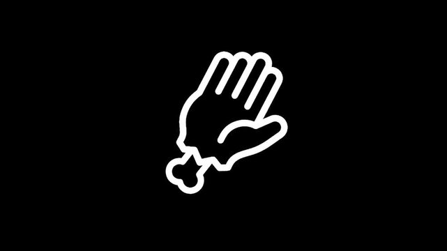 Stylized white line art of a severed hand with bone protruding on a black background