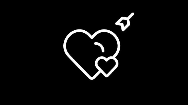White heart pierced by an arrow icon on a black background, symbolizing love and romance