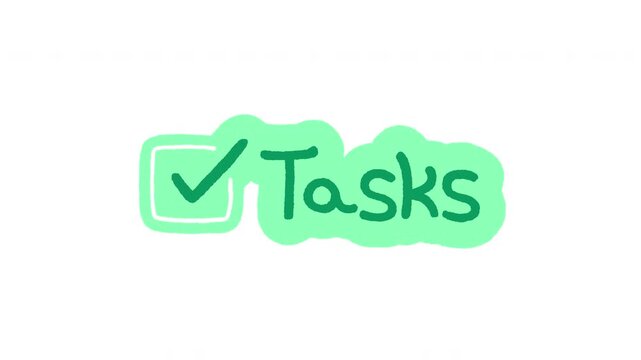 Tasks doodle sticker animation. Productivity goals. Daily organizing. Todo checklist. Digital everyday planner. Hand drawn color icon in stop motion. Animated journal element on transparent background