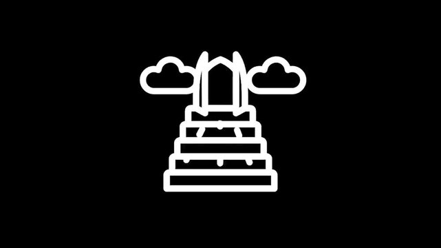 Stairway to heaven icon with clouds and gate, symbolizing ascension and spiritual journey