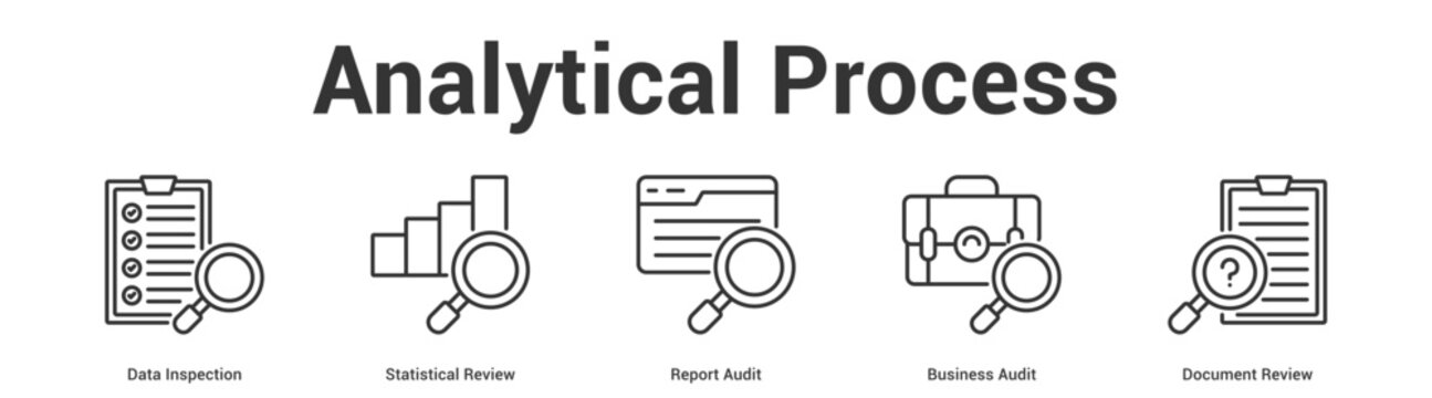 Analytical Process web banner icon set vector illustration concept for business with icon of Data Inspection, Statistical Review, Report Audit, Business Aud.