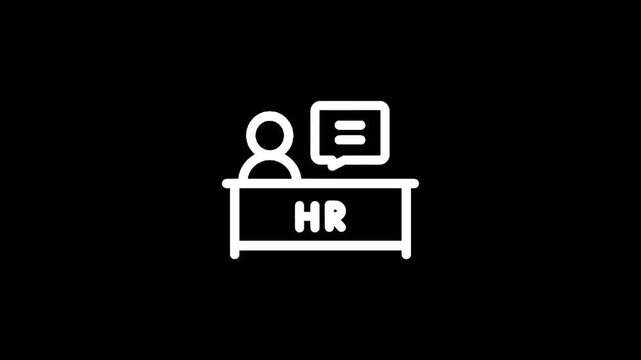 Human resources representative at desk with document and speech bubble icon