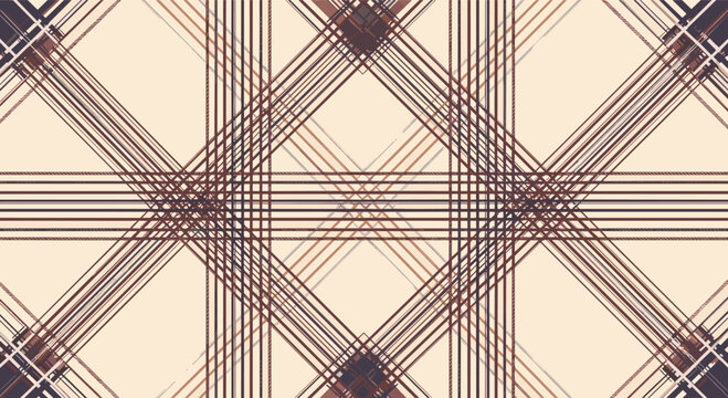 Classic plaid pattern with intersecting lines in shades of brown beige and dark purple for a traditional fabric or wallpaper background design.