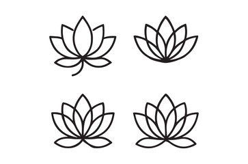 Obraz premium Four stylized lotus flower icons in black outline on a white background