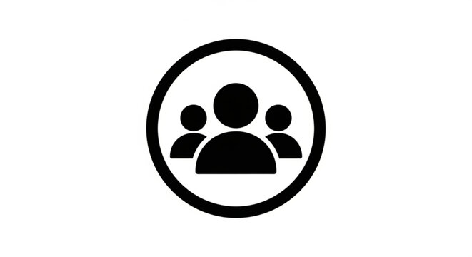 A minimalist vector graphic icon of three people in a circle, representing teamwork and collaboration