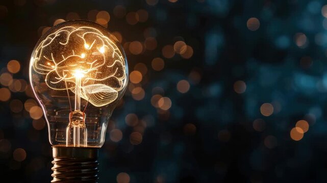 Light bulb with brain illustration, symbolizing innovative thinking and creativity