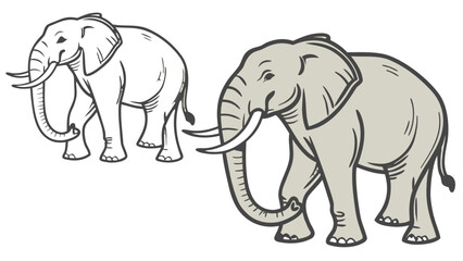 Fototapeta premium Vector portrait of an African elephant. Detailed drawing of the skin, tusks, and ears. Isolated on a white background. For logos, zoos, and nature reserves.