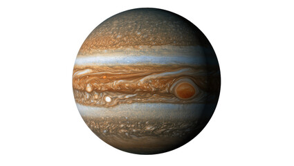 Detailed Jupiter planet with swirling orange and white bands, isolated on transparent background © Cristian