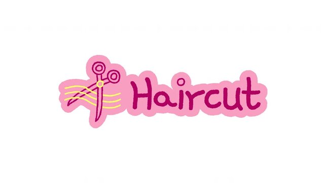 Haircut doodle sticker animation. Hair styling appointment. Barber salon visit. Digital everyday planner. Hand drawn color icon in stop motion. Animated journal element on transparent background