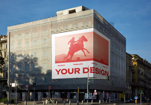 Mockup Of A Customizable Signage On Corner Of Building