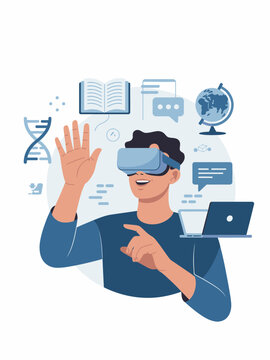Virtual Reality Learning Illustration &ndash; VR Technology Education and Digital Experience Concept
