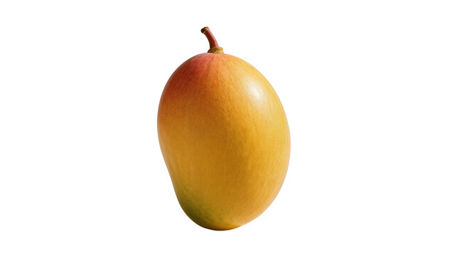 Ripe yellow and red mango fruit with stem, isolated on transparent background