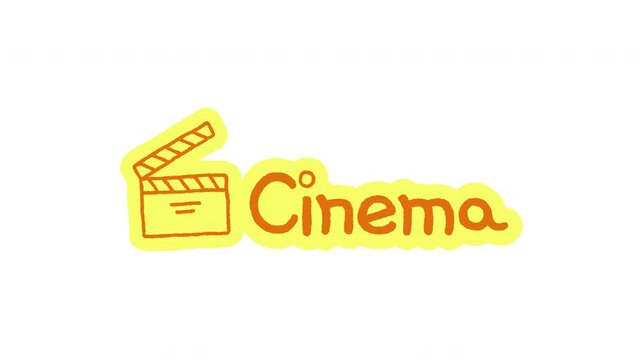 Cinema doodle sticker animation. Movie clapperboard. Theater visit. Film premiere. Digital everyday planner. Hand drawn color icon in stop motion. Animated journal element on transparent background