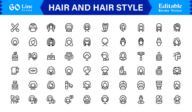 Hair Styling, Salon, and Grooming &ndash; Modern Minimal Line Icon Collection for Beauty and Barber Shop Essentials