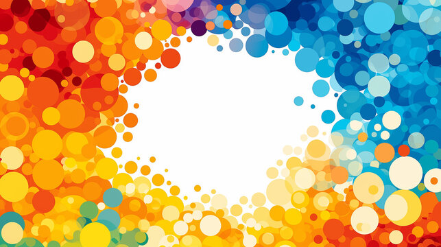 Colorful circular dot frame background with large copy space in the center、カラフルな円形ドットのフレーム背景、中央に余白のあるポップデザイン