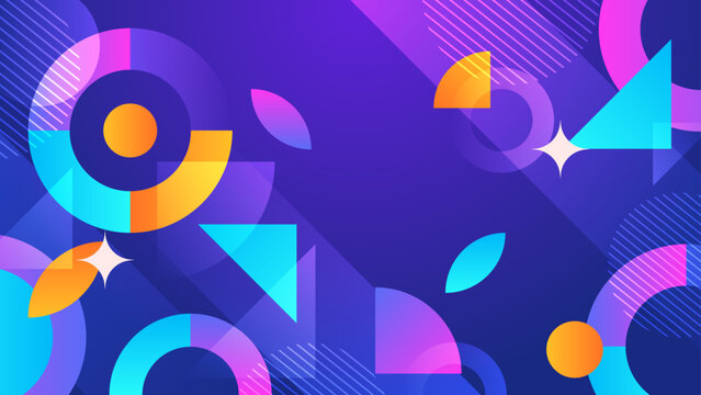 Purple retro memphis circle abstract geometry with playful shapes