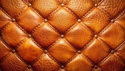 Obraz premium Close up textured brown leather upholstery with diamond tufting and brass studs