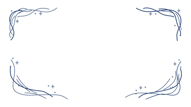 Transparent Navy Blue Wave Four Corner Frame with Glowing Stars Wide Banner for Graphic Design