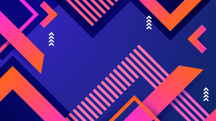 Obraz premium Sporty and dynamic dark blue background with pink and orange geometric shapes and striped patterns for active brands