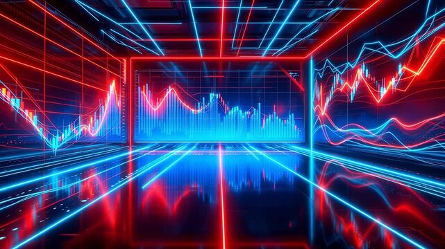 Data-Driven Neon digital stock market charts for Corporate Strategy and Fintech Analytics
