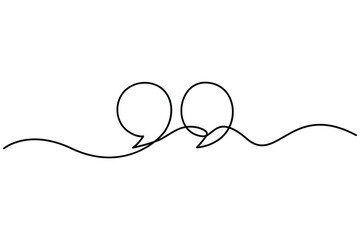 Obraz premium Quote mark continuous one line drawing minimalist outline on white background modern abstract speech symbol vector illustration.