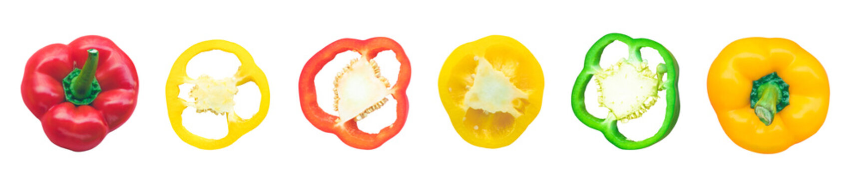 Top view of sweet pepper cutting in colorful