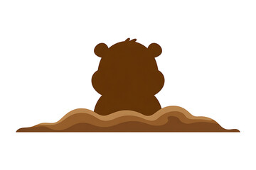 Brown bear cub sitting in a pile of dirt on white background © Awais