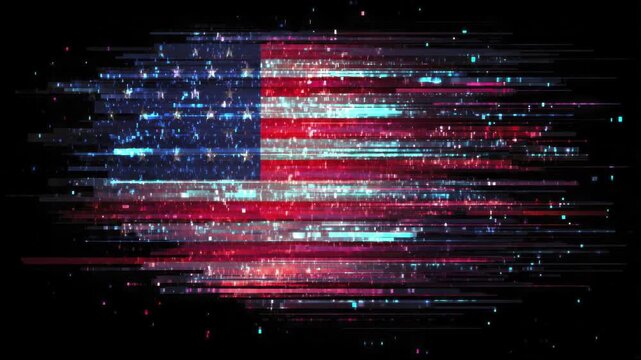 Digital Pixel USA Flag Glitch Loop | Glowing Blue Red Particle American Flag | Cyber Glitch Stop Motion Animation 4K Seamless Video