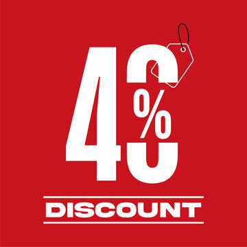 White 40 percent discount sign with a price tag icon on red background