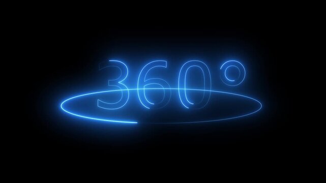 Glowing Neon 360 degree circle rotate icon animation on black background. rotation icon with circle futuristic technology concept. 360 degree rotate view icon animation. HD Video animation. 4K,,......