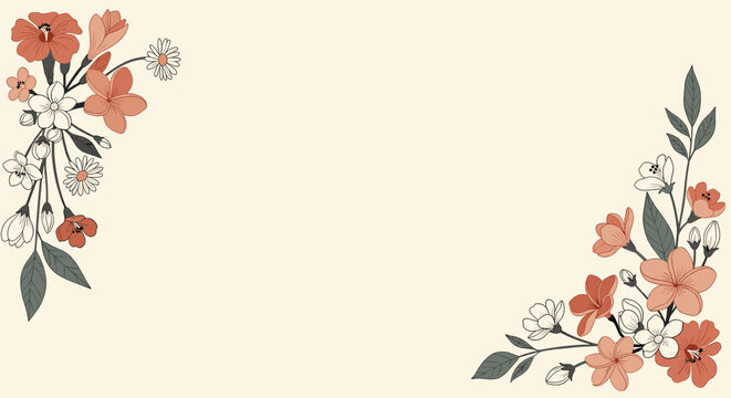 A delicate illustration of flowers and leaves evokes a sense of natural beauty and calm. Perfect for backgrounds, patterns, or adding a touch of elega