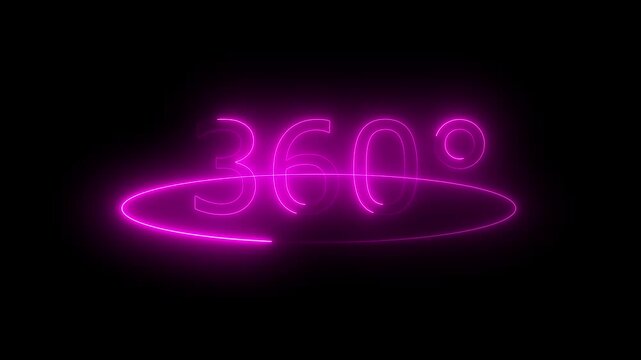 Glowing Neon 360 degree circle rotate icon animation on black background. rotation icon with circle futuristic technology concept. 360 degree rotate view icon animation. HD Video animation. 4K,,......
