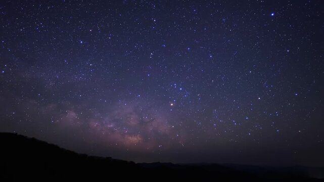 果無山脈に昇る鮮やかな天の川と流星のタイムラプス動画　15mm