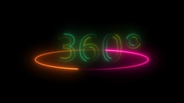 Glowing Neon 360 degree circle rotate icon animation on black background. rotation icon with circle futuristic technology concept. 360 degree rotate view icon animation. HD Video animation. 4K,,......