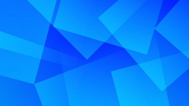 Minimalist abstract background with various shades of blue overlapping squares and transparent layers for a professional look