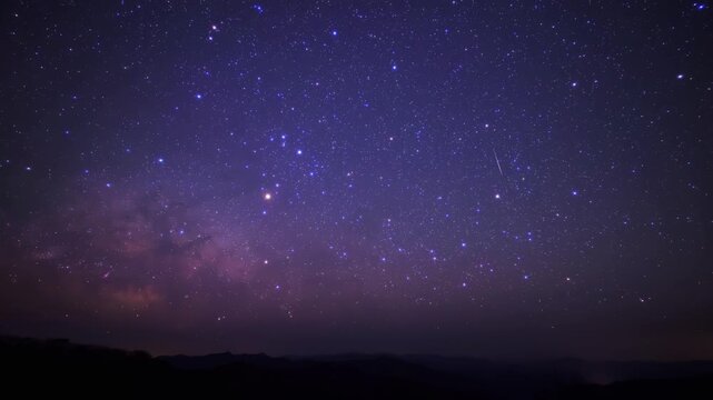 果無山脈に昇る鮮やかな天の川と流星のタイムラプス動画　20mm