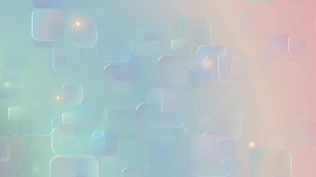 ガラスのような透明感のあるパステルカラーの角丸スクエアのアブストラクト　ゆっくりと手前に迫る　ループ