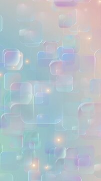 ガラスのような透明感のあるパステルカラーの角丸スクエアのアブストラクト　ゆっくり上昇　縦長　ループ