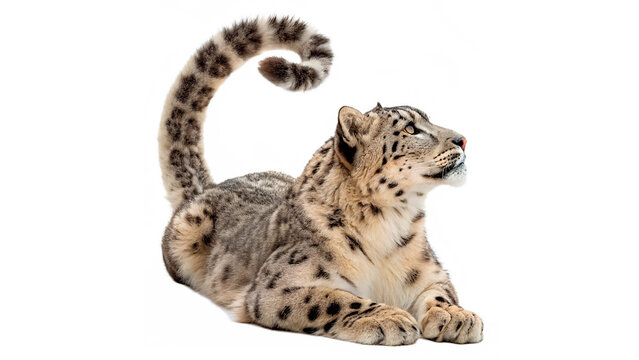 Snow leopard rests isolated on transparent background