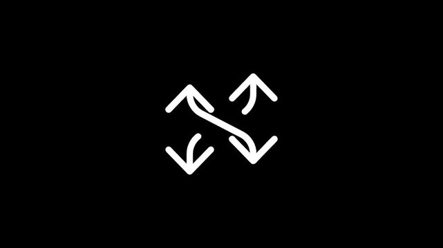 Abstract symbol with four arrows pointing outwards and inwards on a black background
