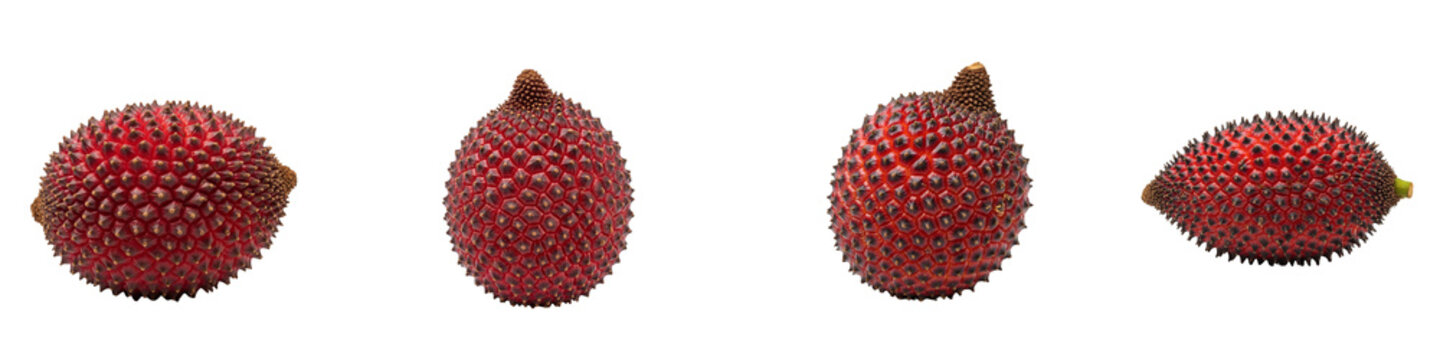 Collection of four ripe pulasan fruits isolated on black background