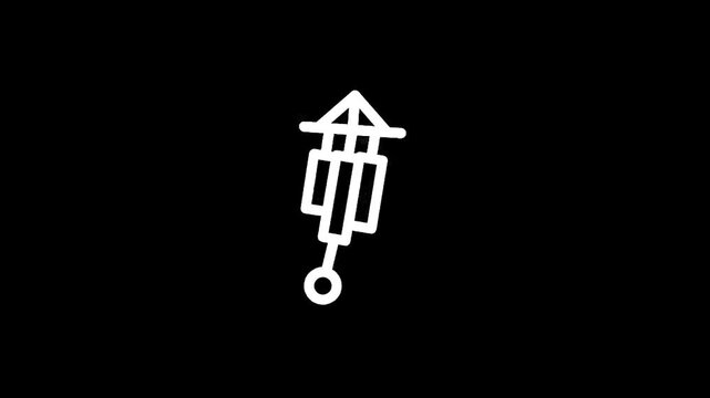 Simple white outline icon of a firecracker on a black background