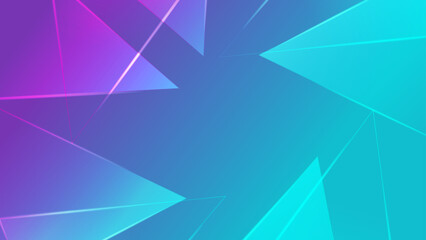 Obraz premium Vibrant geometric composition with flying purple tetrahedrons and diagonal stripes on a colorful gradient background