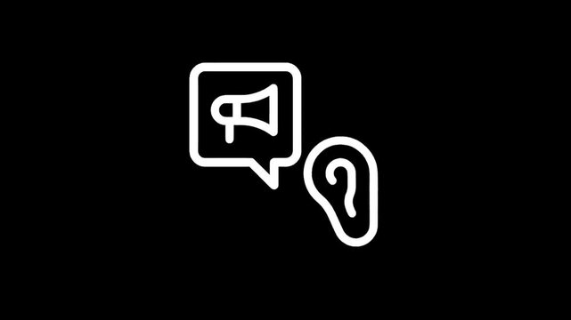 Icon representing communication and listening with a megaphone in a speech bubble and an ear