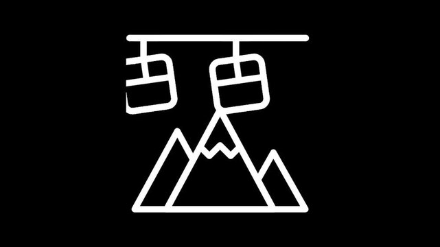 Icon of two ski lifts above a mountain range on a black background