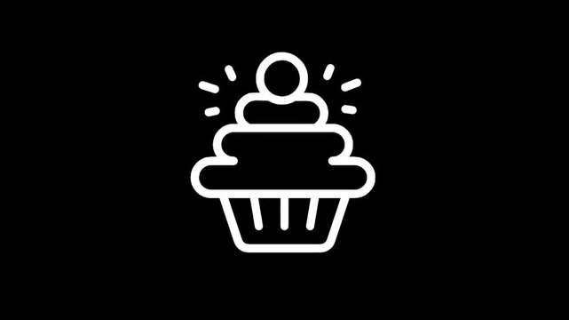 Simple white cupcake icon on a black background, minimalist design