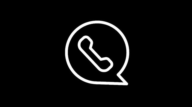 White telephone icon inside a speech bubble on a black background